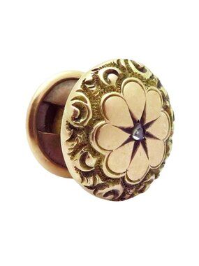 Antique Victorian 10K Yellow Cuff Button Cufflink Charm w/Rose Cut Diamond Chip